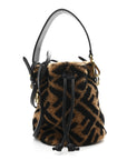 Shearling Vitello Dolce F is FNDI Macro FF 1974 Mini Mon Tresor Bucket Bag Tobacco Black