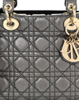Metallic Grained Calfskin Cannage Medium Supple Lady D1OR Steel