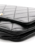 Lambskin Quilted Golden Class Wallet on Chain WOC Black