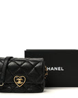 Lambskin Resin Quilted Mini Heart Square Flap Black