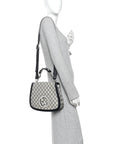 GG Supreme Monogram Textured Dollar Calfskin Web Medium Blondie Top Handle Shoulder Flap Bag Beige Blue