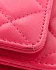 Lambskin Quilted Trendy CC Wallet On Chain WOC Dark Pink