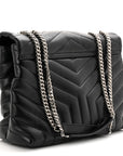 Calfskin Y Quilted Monogram Medium Loulou Chain Satchel Black