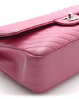 Caviar Chevron Quilted Medium Double Flap Pink