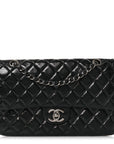 Distressed Patent Quilted Medium Double Flap Black