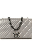 Glazed Calfskin Quilted Small Coco Boy Flap Grey