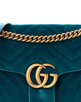 Velvet Matelasse Small GG Marmont Shoulder Bag Pavone Cyan