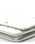 Metallic Lambskin Quilted Wallet On Chain WOC Silver