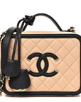 Caviar Quilted Medium CC Filigree Vanity Case Beige Black