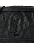 Crinkled Calfskin Matelasse Monogram Medium Niki Chain Satchel Black
