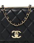 Lambskin Quilted Trendy CC Wallet On Chain WOC Black