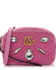 Velvet Matelasse Marquise Crystals Mini GG Marmont Chain Shoulder Bag Malva