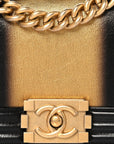 Metallic Glazed Calfskin Small Boy Flap Black Gold