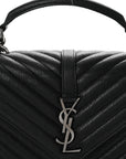 Sheepskin Matelasse Chevron Monogram Medium College Bag Black