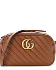 Glazed Calfskin Matelasse Diagonal Small GG Marmont Chain Shoulder Bag Cuir