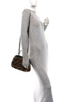 Shearling Nappa Macro FF 1974 Mini Peekaboo Iconic Satchel Tobacco Black