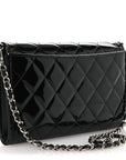 Patent Quilted Wallet On Removable Chain WOC Black