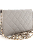 Caviar Quilted Studded CC Wallet On Chain WOC Grey