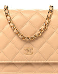 Caviar Quilted Wallet on Chain WOC Beige