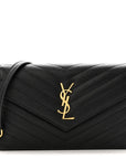 Grain De Poudre Matelasse Chevron Monogram Envelope Chain Wallet Black
