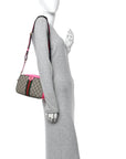 GG Supreme Monogram Textured Dollar Calfskin Web Ophidia Small Crossbody Bag Beige Ebony Fuchsia