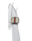 GG Supreme Monogram Textured Dollar Calfskin Web Small Ophidia Dome Shoulder Bag Beige Ebony New Acero