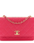 Lambskin Quilted Trendy CC Wallet On Chain WOC Dark Pink