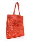 Yarn Raffia Effect Crochet Logo Embroidered Tote Bag Arancio
