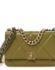 Lambskin Quilted CHNL 19 Wallet On Chain WOC Green