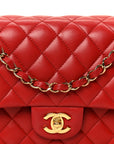 Lambskin Quilted Medium Double Flap Red
