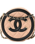 Caviar Quilted Round Filigree Crossbody Beige Black