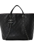 Calfskin Stitched Large Shopping Tote Black