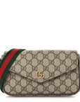 GG Supreme Monogram Textured Dollar Calfskin Web Mini Ophidia Envelope Shoulder Bag Beige Ebony