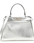 Vitello Catalan Mirror Medium Peekaboo Iconic Satchel Argento