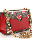 GG Supreme Monogram Apple Small Padlock Shoulder Bag Beige Multicolor Lobster Red