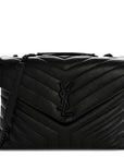 Calfskin Y Quilted Monogram Monochrome Medium Loulou Chain Satchel Black