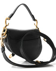 Grained Calfskin Mini Saddle Bag With Strap Black