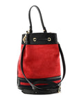 Suede Patent Web Small Ophidia Bucket Bag Hibiscus Red Black