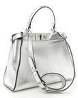 Vitello Catalan Mirror Medium Peekaboo Iconic Satchel Argento