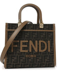 Fabric Jacquard FF 1974 Logo Small FNDI Sunshine Shopper Tote Tobacco Moro Sand