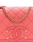 Caviar Quilted Small CC Filigree Flap Coral