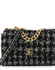 Tweed Quilted Large CHNL 19 Flap Black Silver Ecru