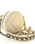 Iridescent Calfskin Quilted CHNL 19 Round Clutch With Chain White