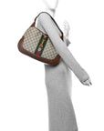 GG Supreme Monogram Azalea Calfskin Web Medium Jackie 1961 Hobo Beige Ebony Brown Sugar