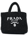 Yarn Raffia Effect Crochet Small Logo Tote Black