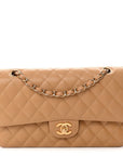 Caviar Quilted Medium Double Flap Beige