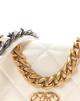 Shiny Crumpled Calfskin Quilted CHNL 19 Wallet On Chain WOC White
