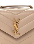 Calfskin Y Quilted Monogram Small Loulou Chain Satchel Dark Beige