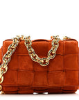 Suede Maxi Intrecciato Padded Chain Cassette Crossbody Bag Maple