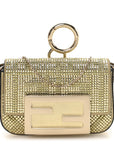 Crystal Vitello Laminato FF Nano Maxi Buckle Baguette Charm Light Gold